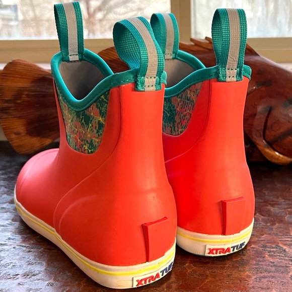 Xtratuf Explorer Rain Deck Boots Teal Coral Buoy 6" Ankle Boot Waterproof Size 8 - Picture 4 of 11